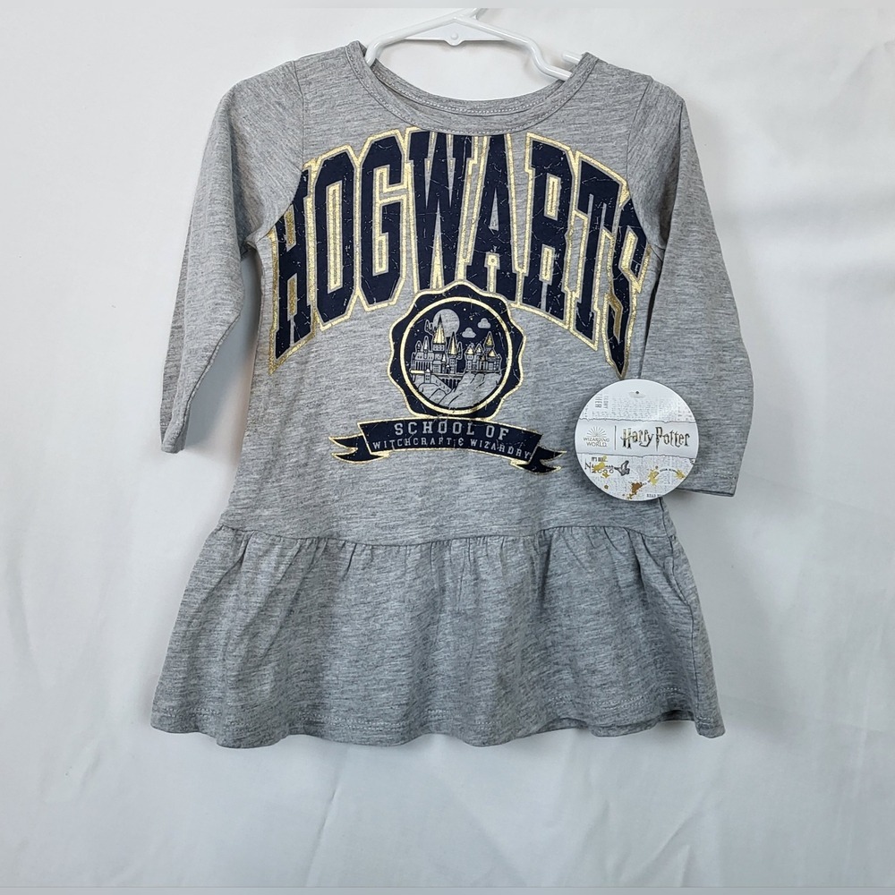 Harry Potter Girls Gray Hogwarts Long Sleeve Drop Waist Ruffle Dress 18Month New